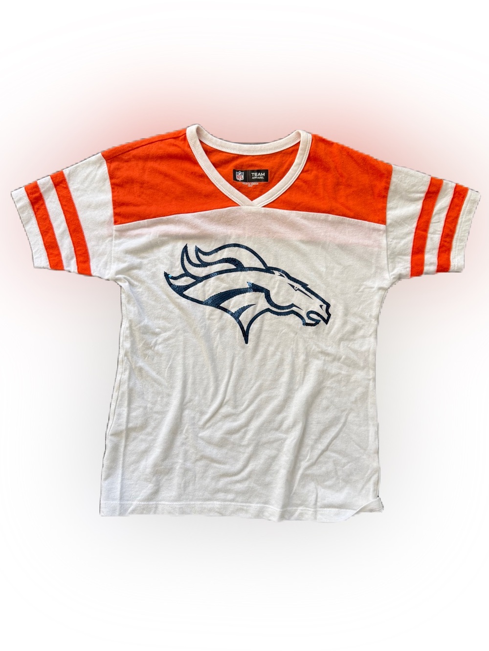 NFL Team Apparel Girl’s Short Sleeve Denver Bronco Shirt. Size 6/7